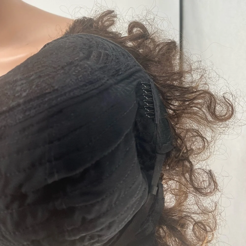 Curly Brown Human Hair Afro Wig - Picture 7 of 8